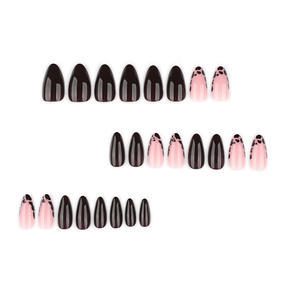 Pink Cow Print glossy almond press-on nails