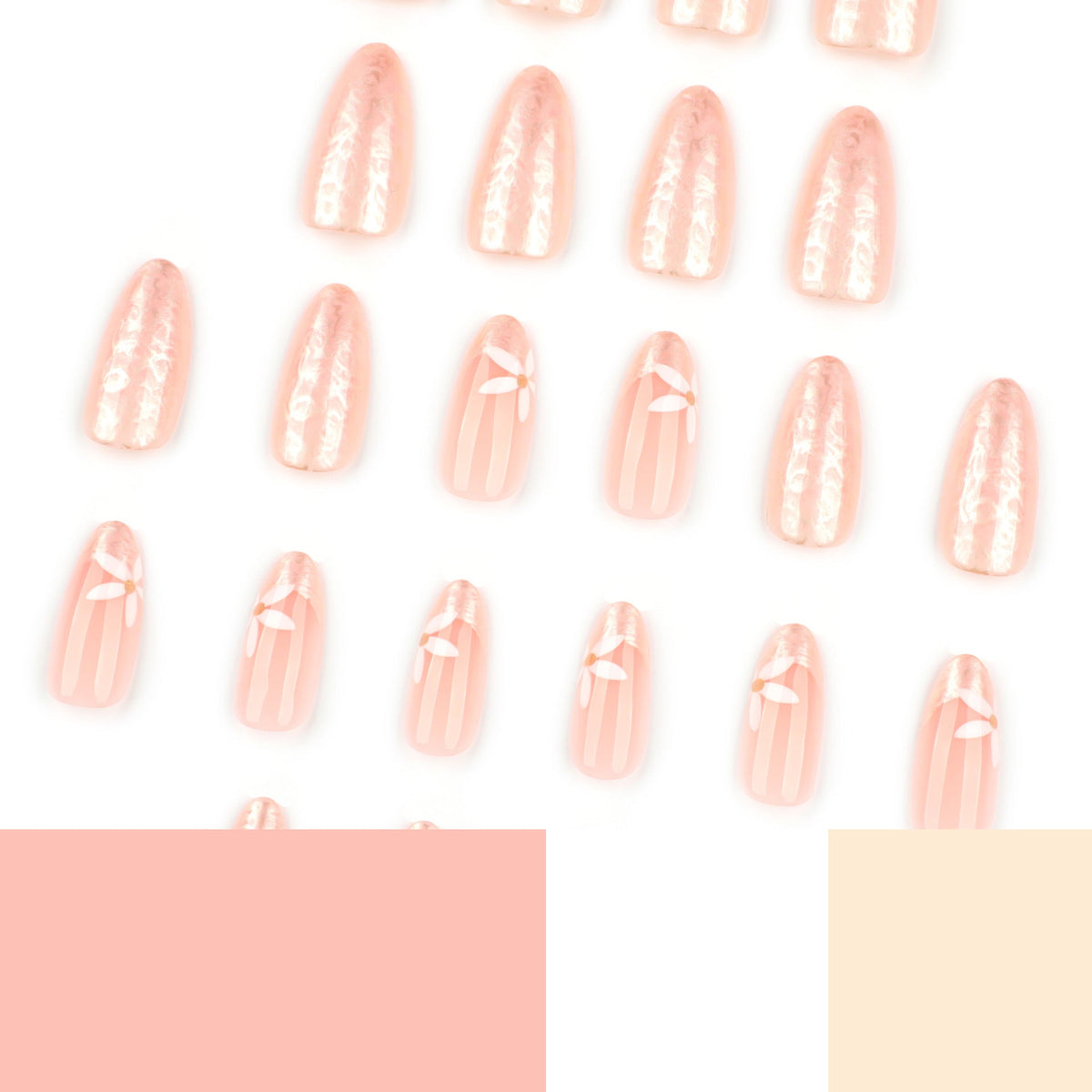 White Summer Blossom almond press-on nails, alternate view 4