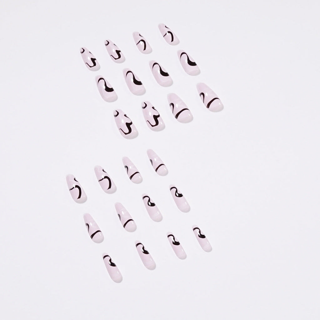 Monochrome Wave Line black and white press-on nails