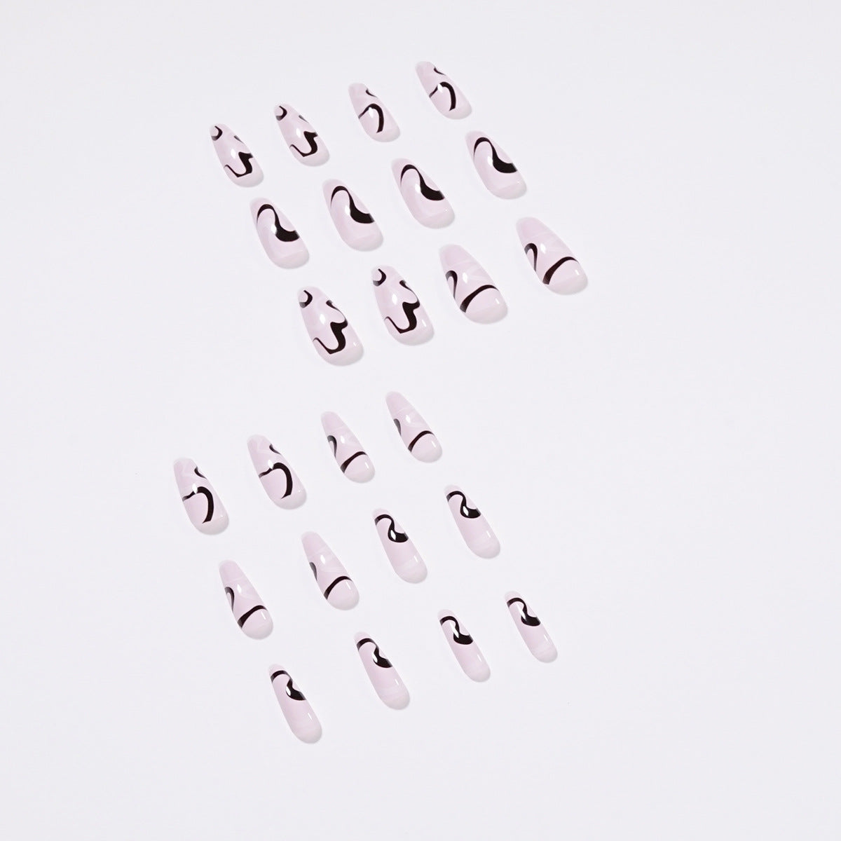 Monochrome Wave Line black and white press-on nails