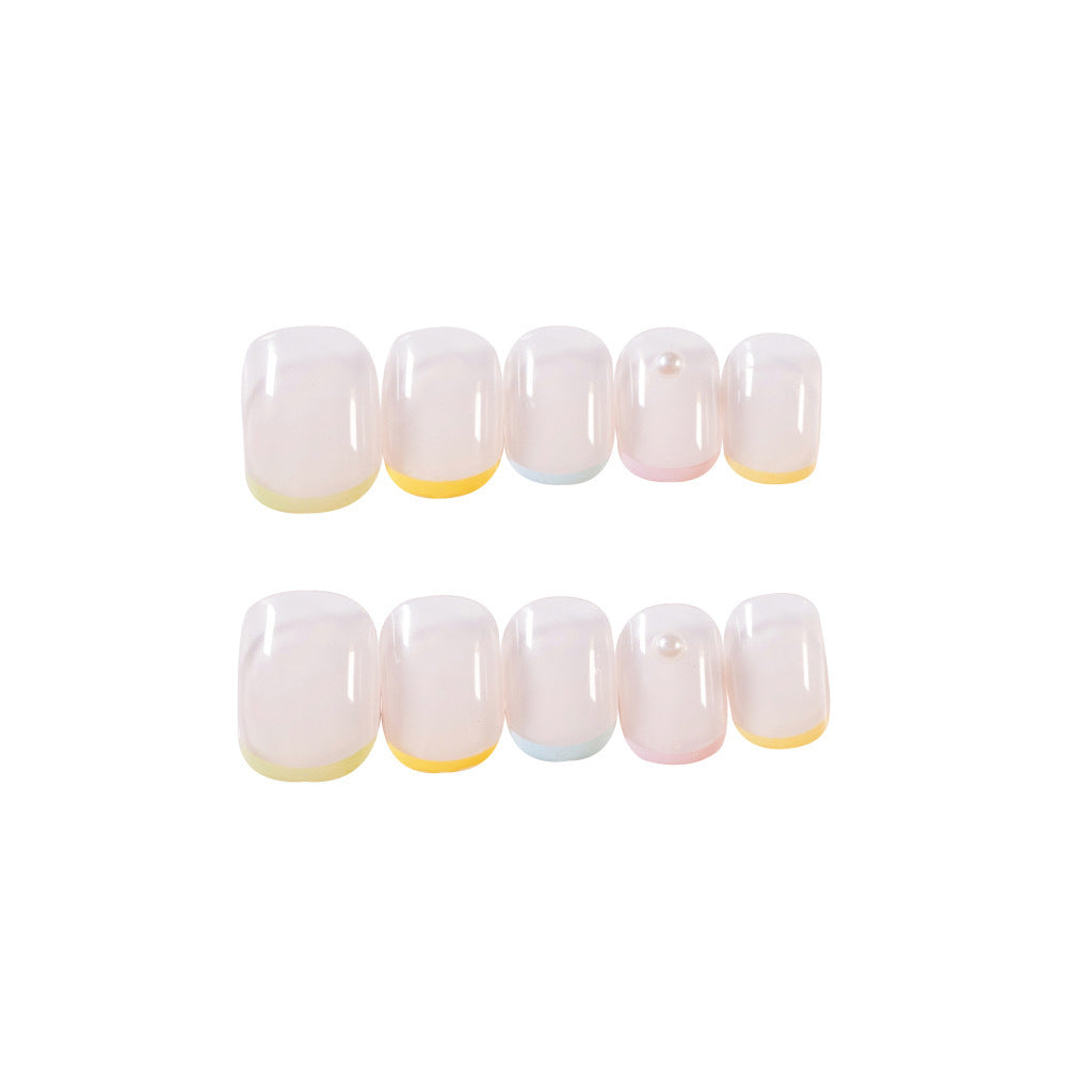 Pastel Prism French medium square rainbow press-on nails