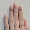 Nude Floral Shimmer almond press-on nails