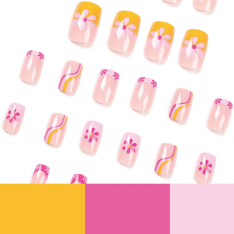 Citrus Blossom Wave medium floral French press-on nails