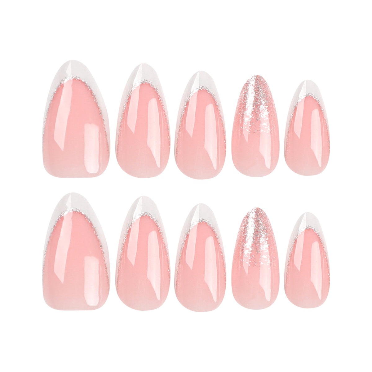 Silver Nude French short almond press-on nails