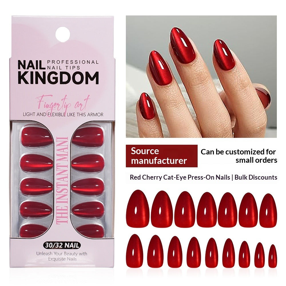 Cherry Ember Cat Eye 32-piece red press-on nail set