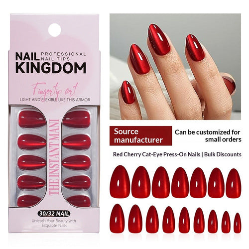 Cherry Ember Cat Eye 32-piece red press-on nail set