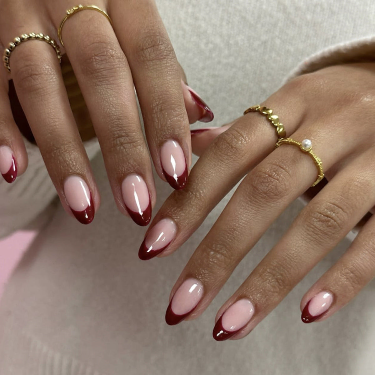 Scarlet Fade French short almond press-on nails