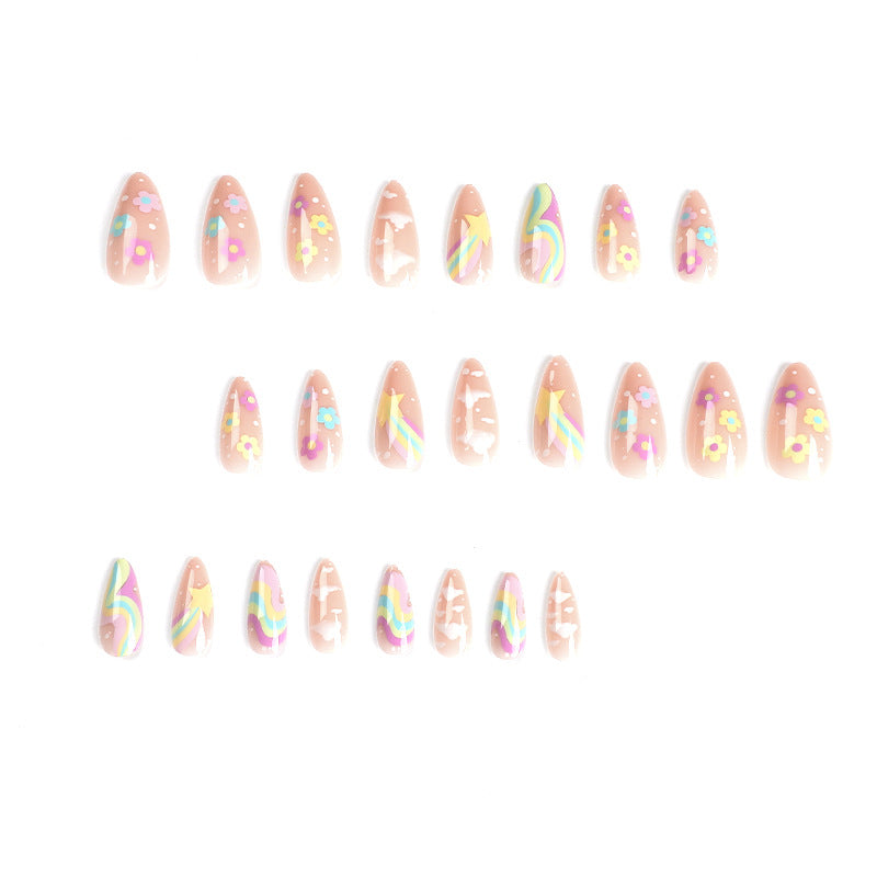 Rainbow Sky Garden press-on nails