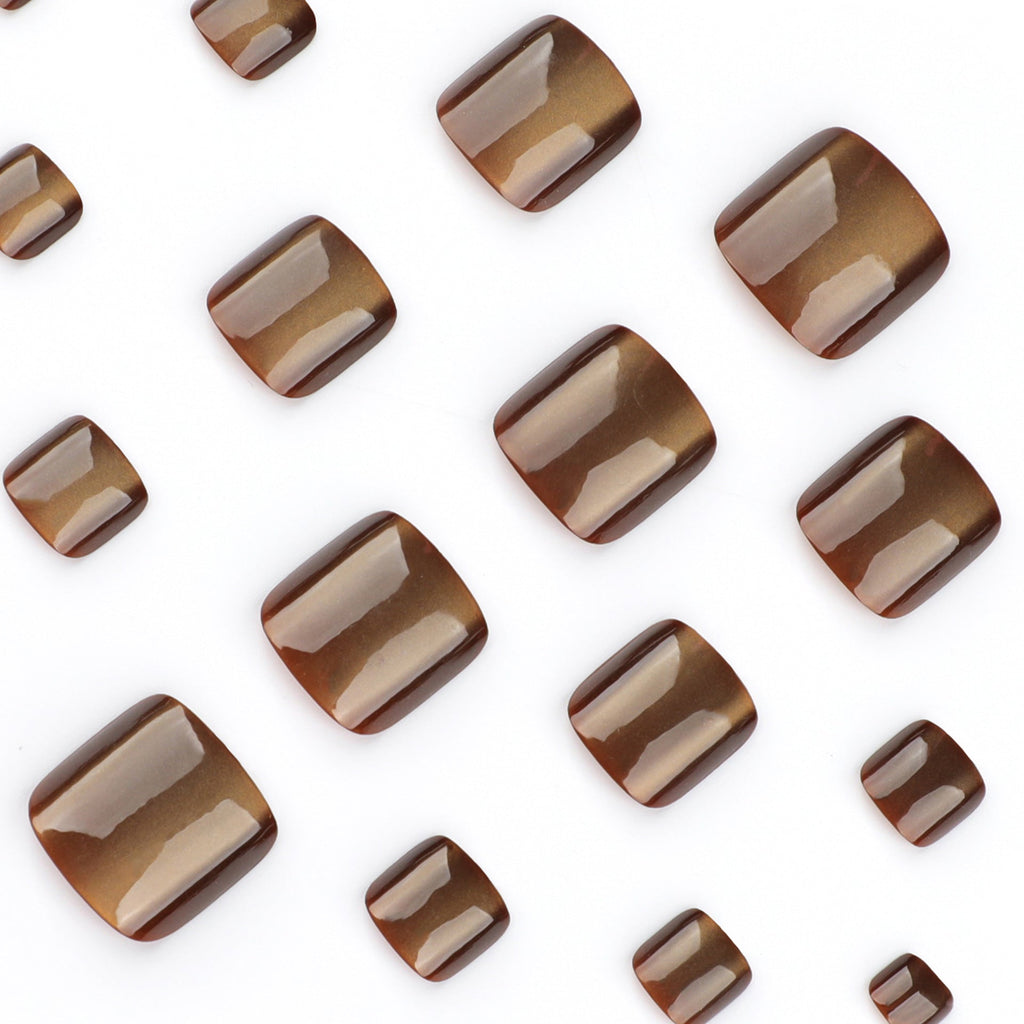 Mocha Cat Eye short square press-on toenails
