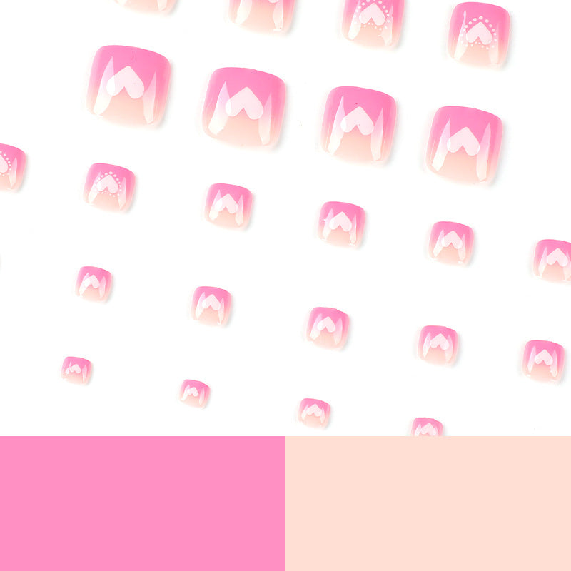 Blush Heart Fade short press-on toenails