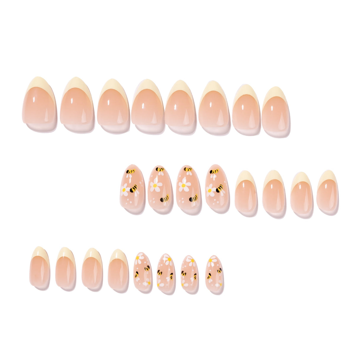 Honey Daisy French oval press-on nails