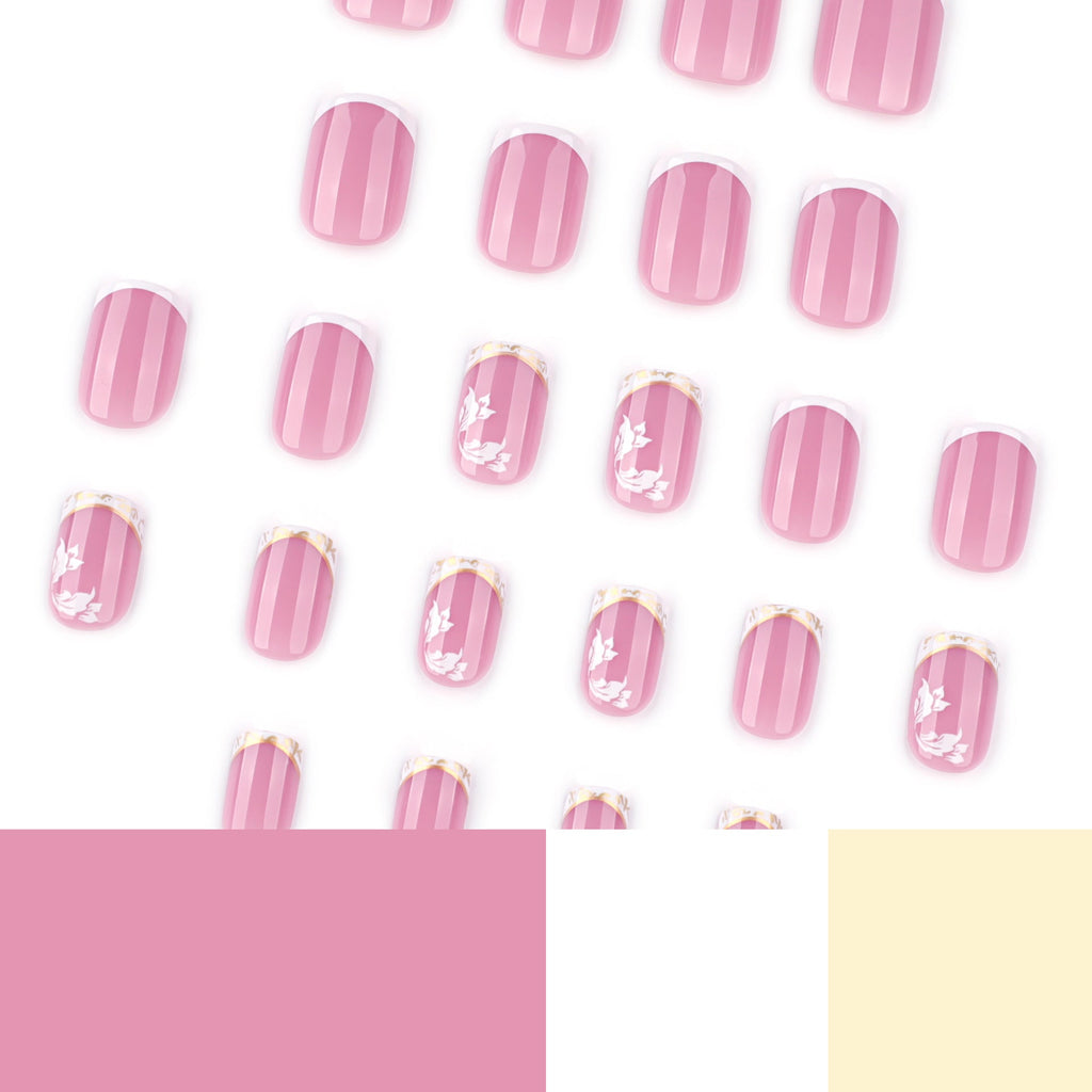 White Blossom short square floral press-on nails, alternate view 4