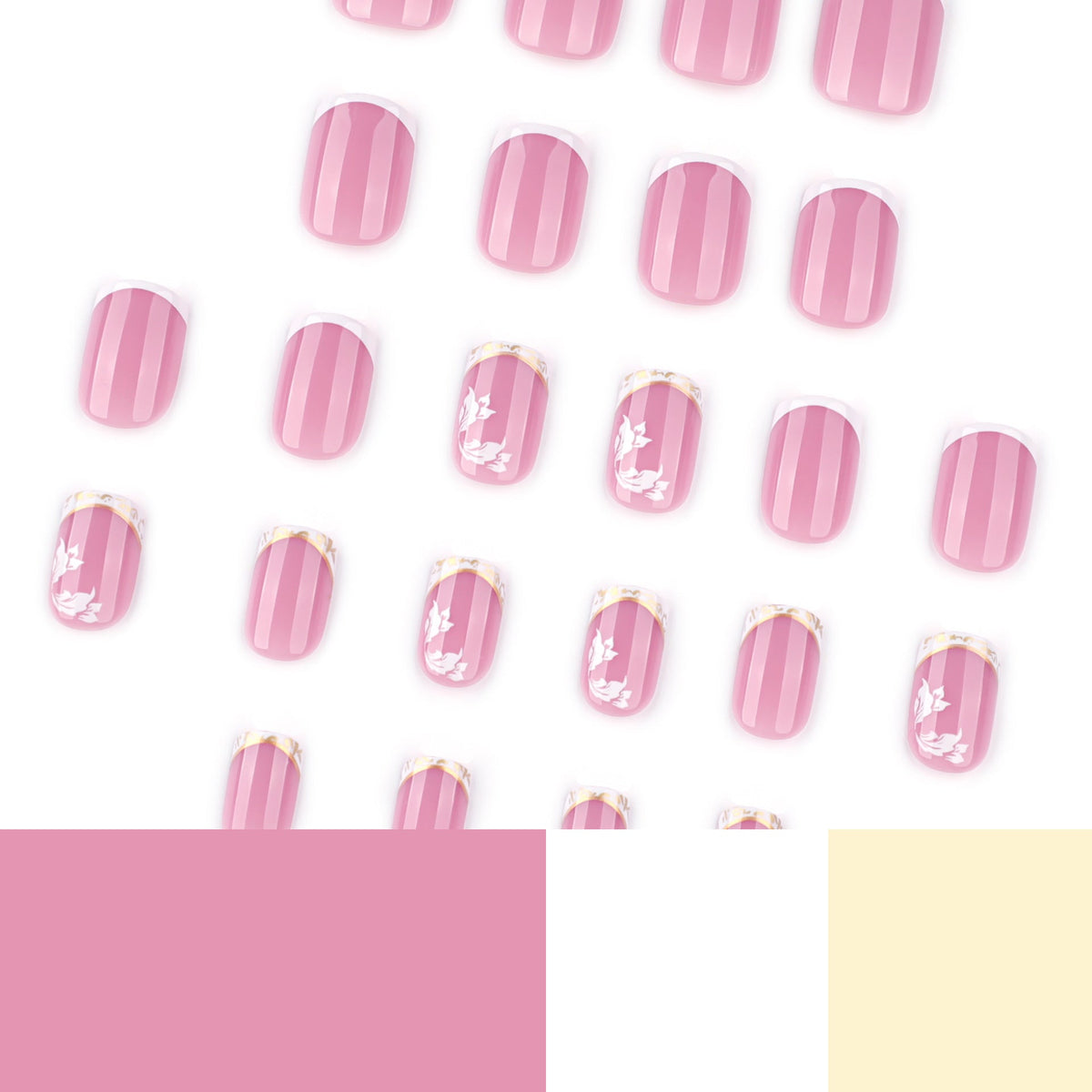 White Blossom short square floral press-on nails, alternate view 4