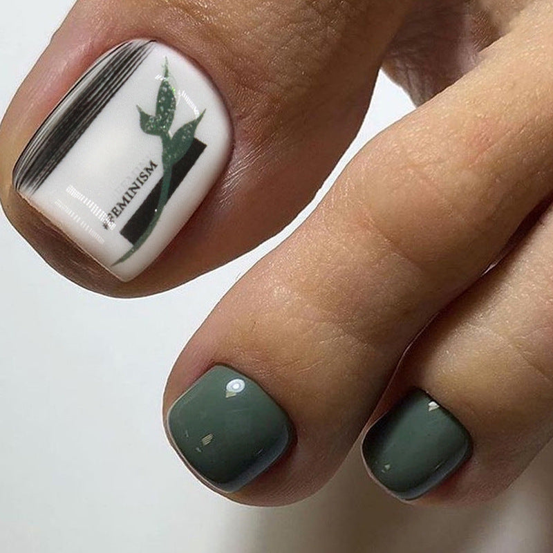 Bamboo Green solid press-on toenails