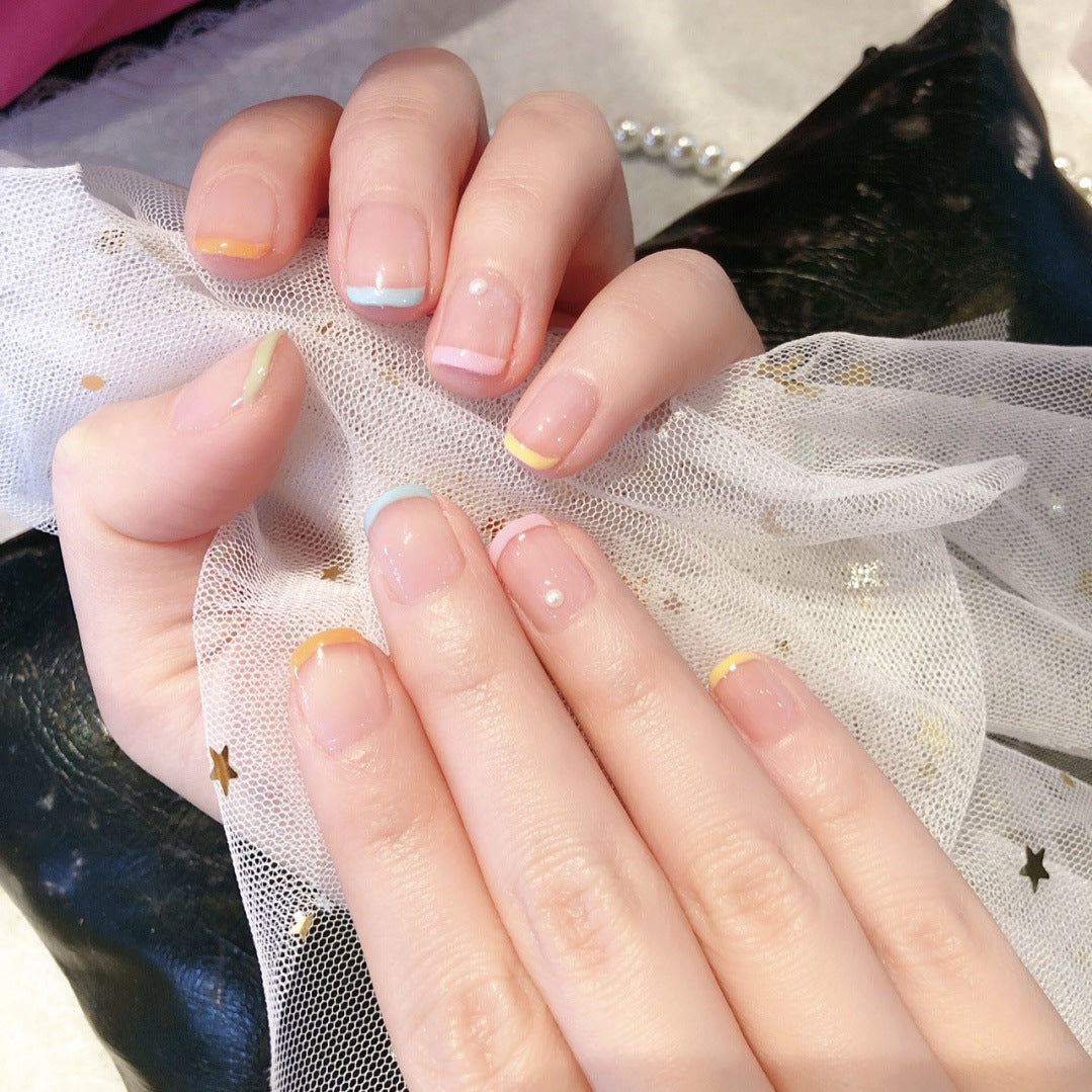 Pastel Prism French medium square rainbow press-on nails