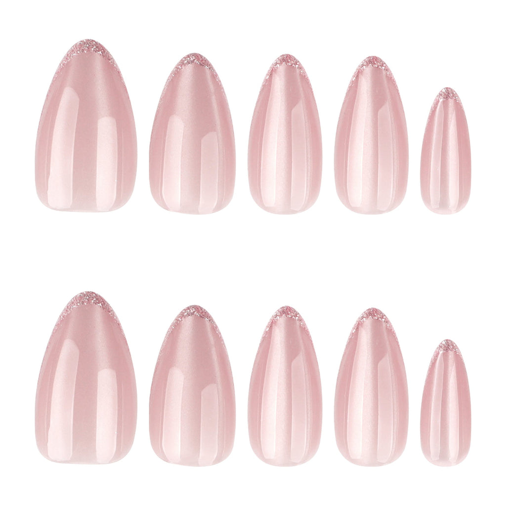 Nude Cat Eye French glitter almond press-on nails