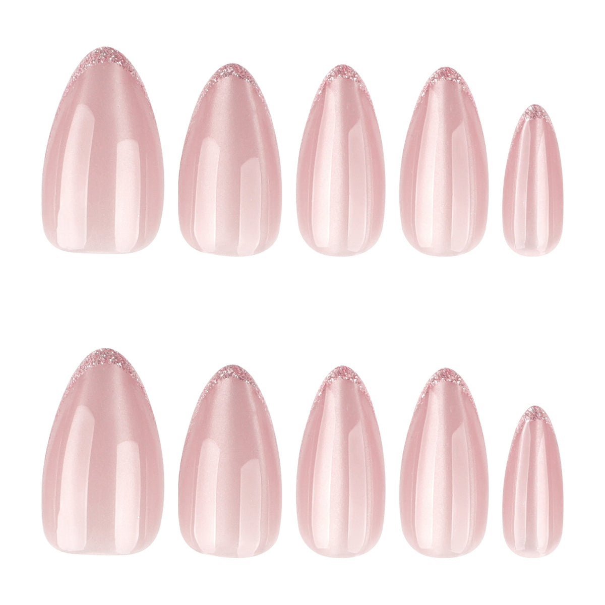 Nude Cat Eye French glitter almond press-on nails