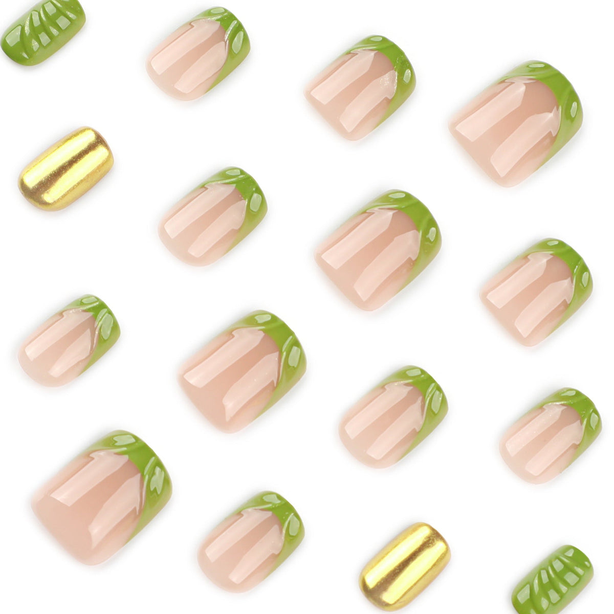 Green Gilded French 3D short square press-on nails