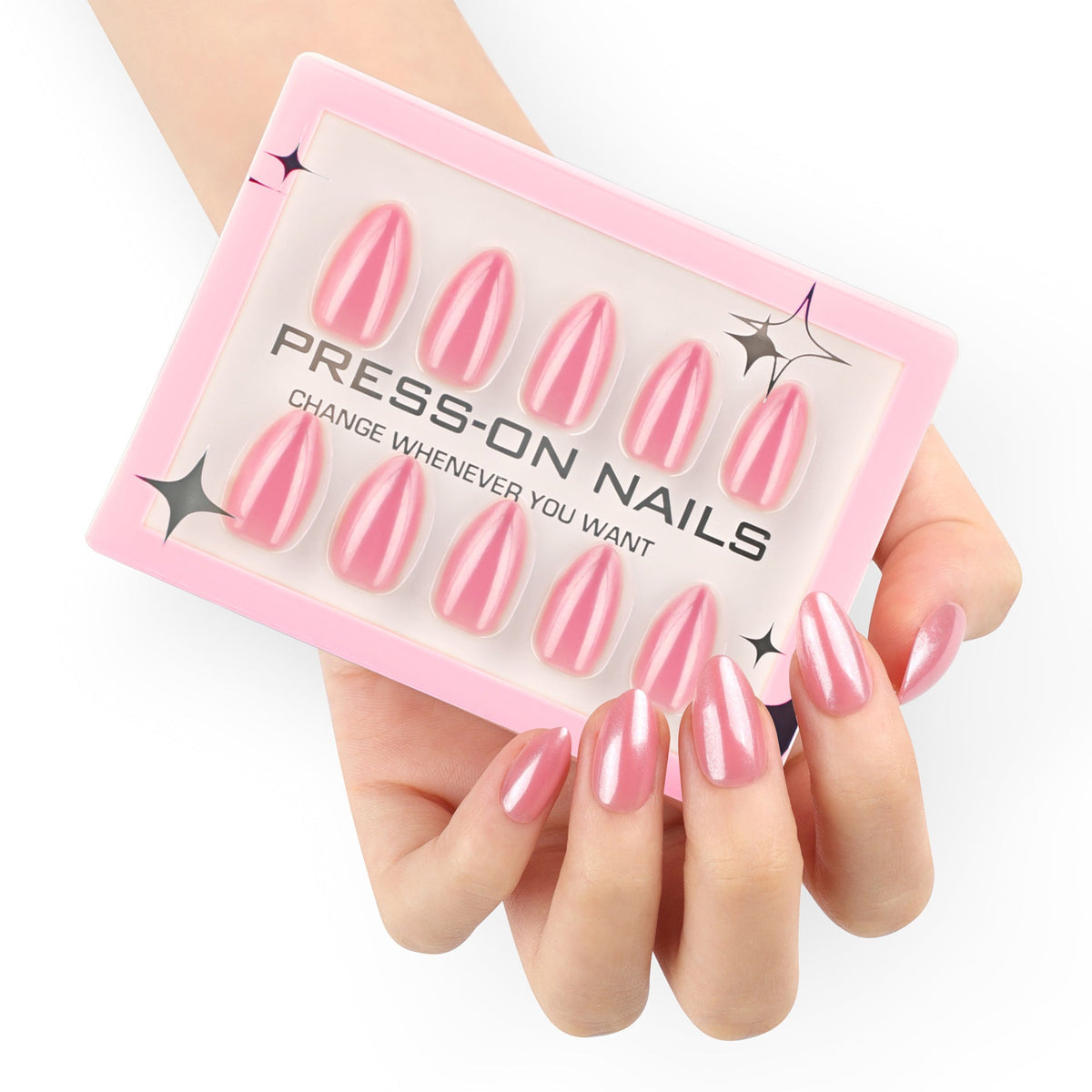 Mirror Mist Almond short chrome 30-piece press-on nail set