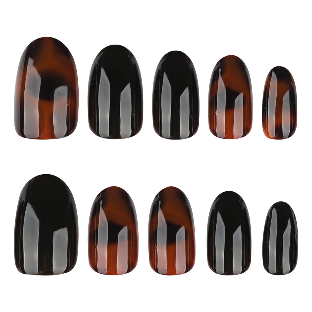 Classic Tortoiseshell glossy brown press-on nails