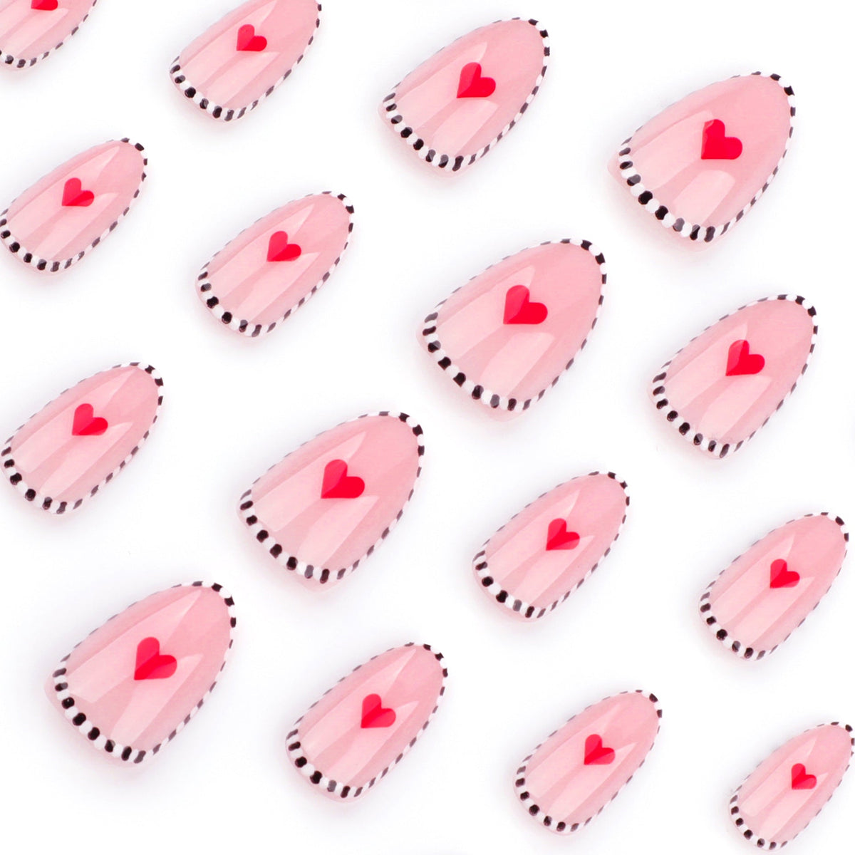 Monochrome Heart Stripe short almond press-on nails