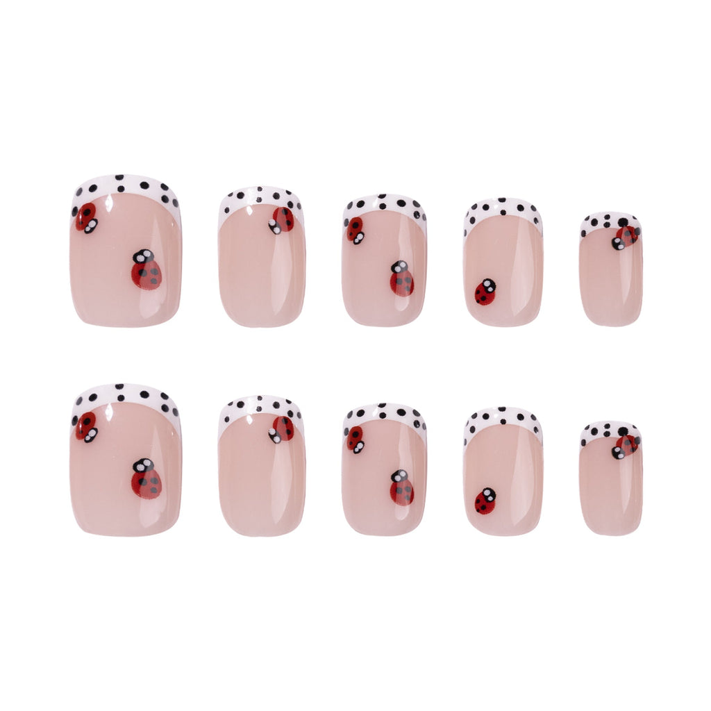 Ladybug French short square polka dot press-on nails
