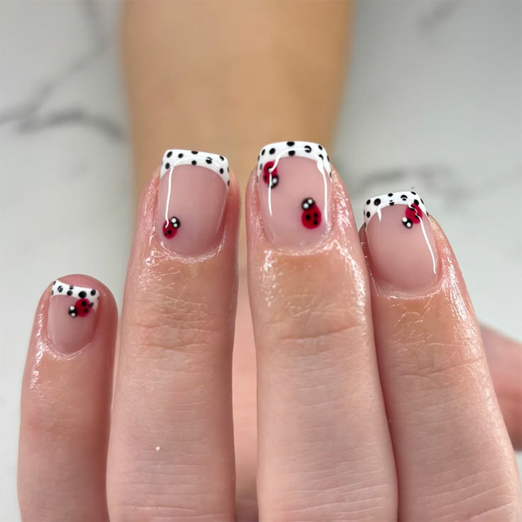 Ladybug French short square polka dot press-on nails