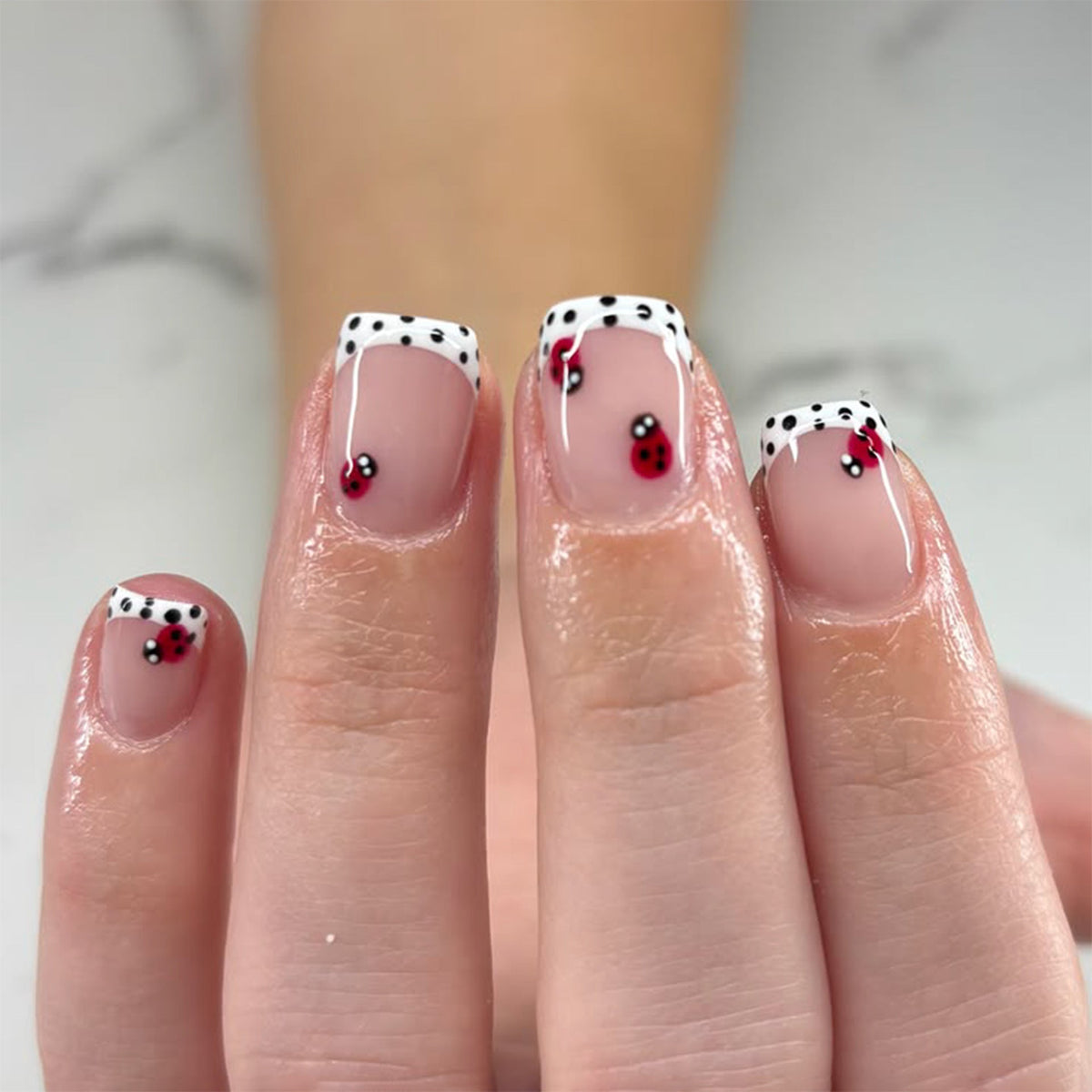 Ladybug French short square polka dot press-on nails