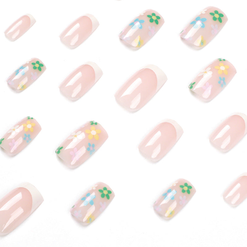 Multicolor Floral French press-on nails
