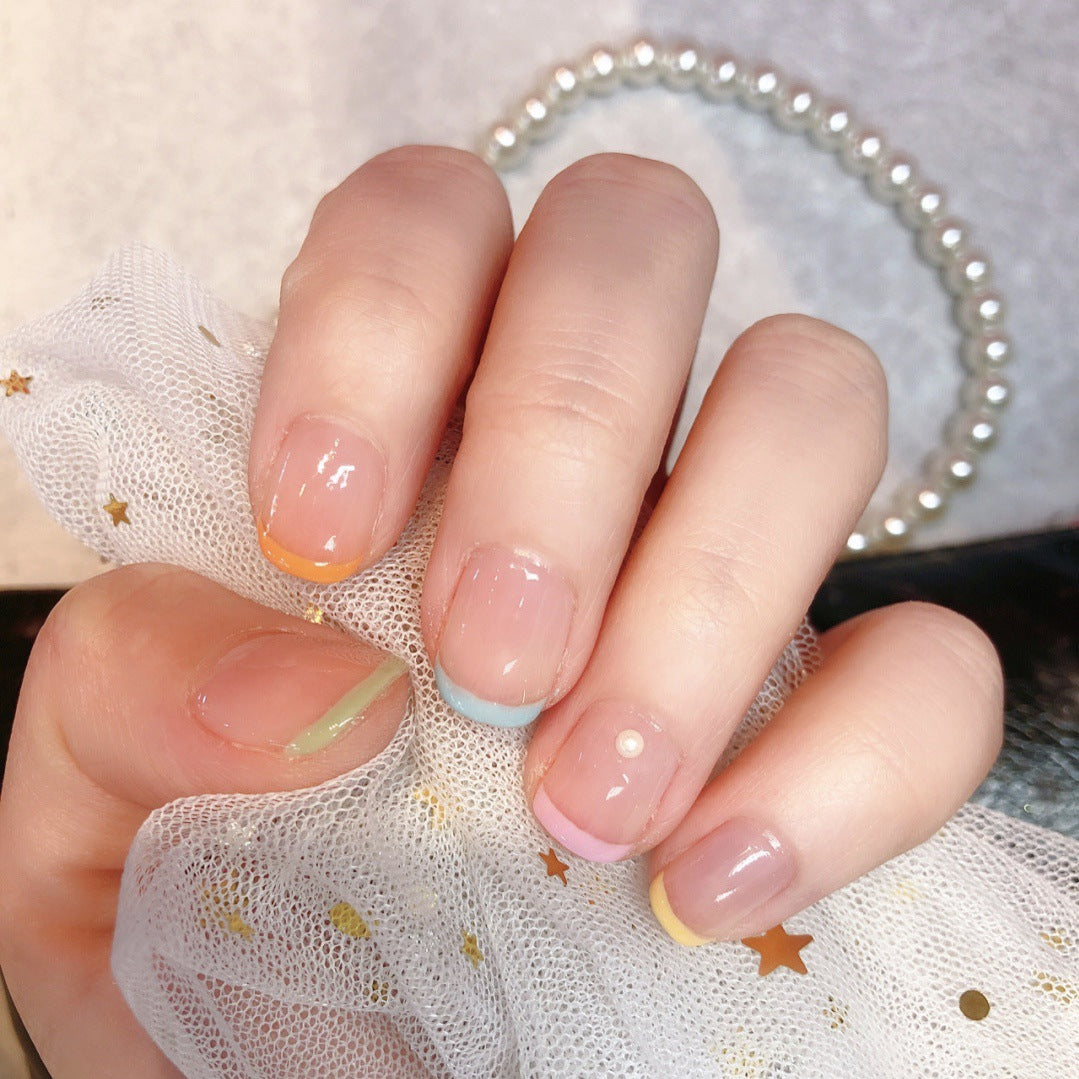 Pastel Prism French medium square rainbow press-on nails