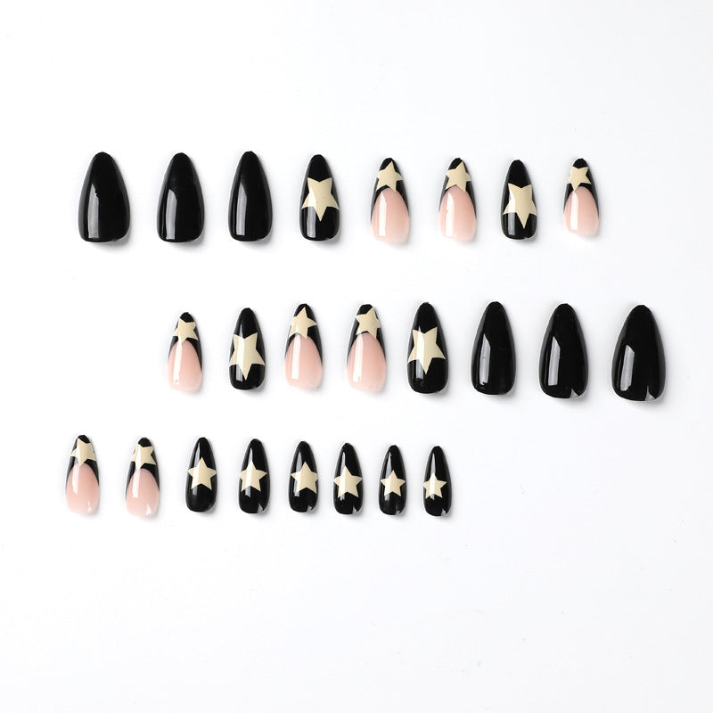 Noir Star French medium-long press-on nails
