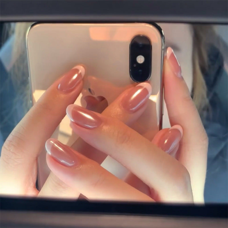 Blush French Almond red and white press-on nails