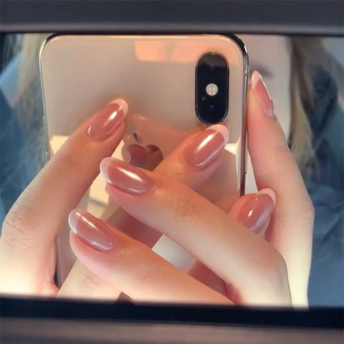 Blush French Almond red and white press-on nails