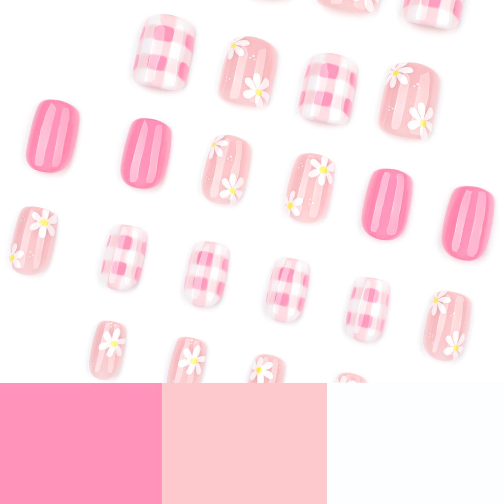 White Daisy short square press-on nails
