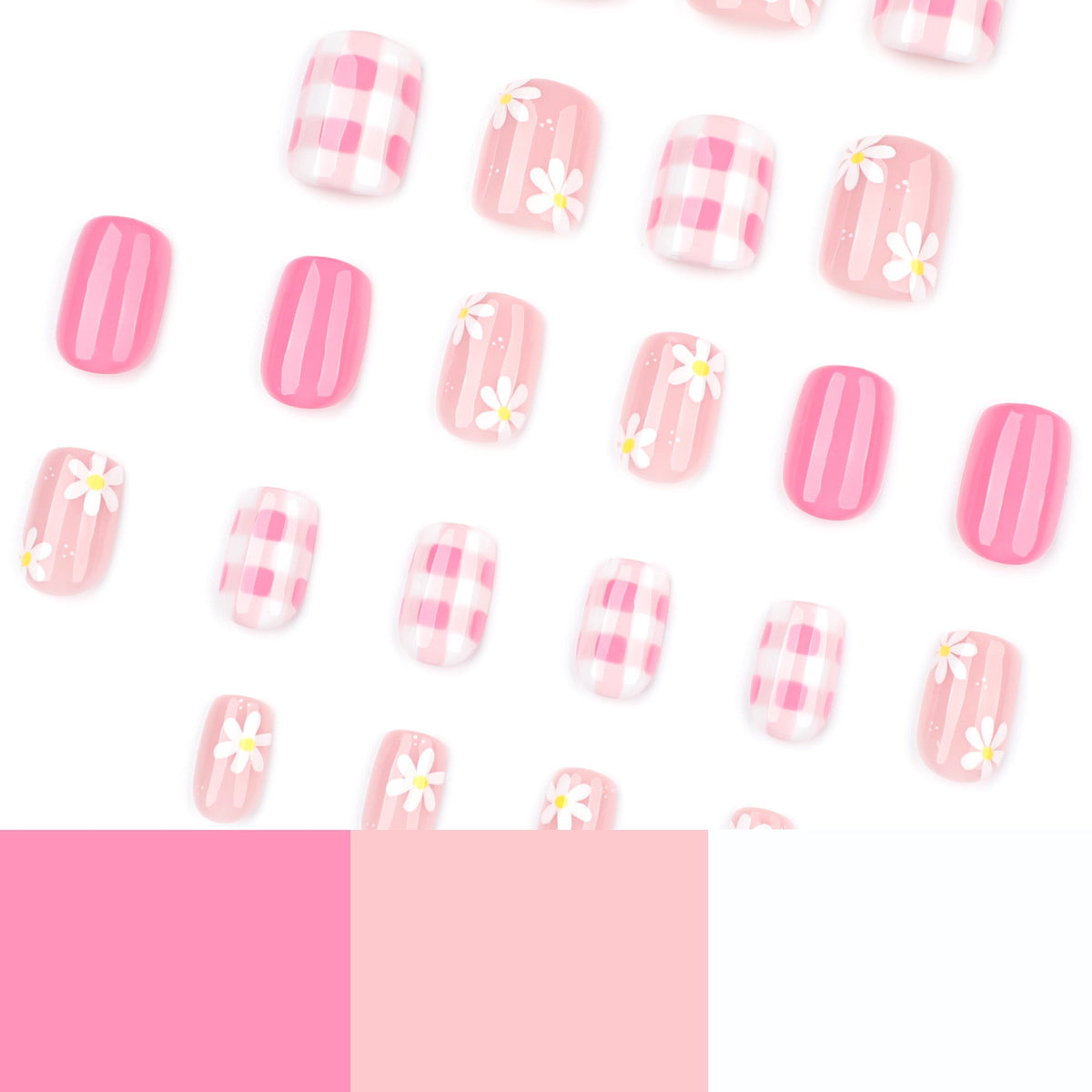 White Daisy short square press-on nails