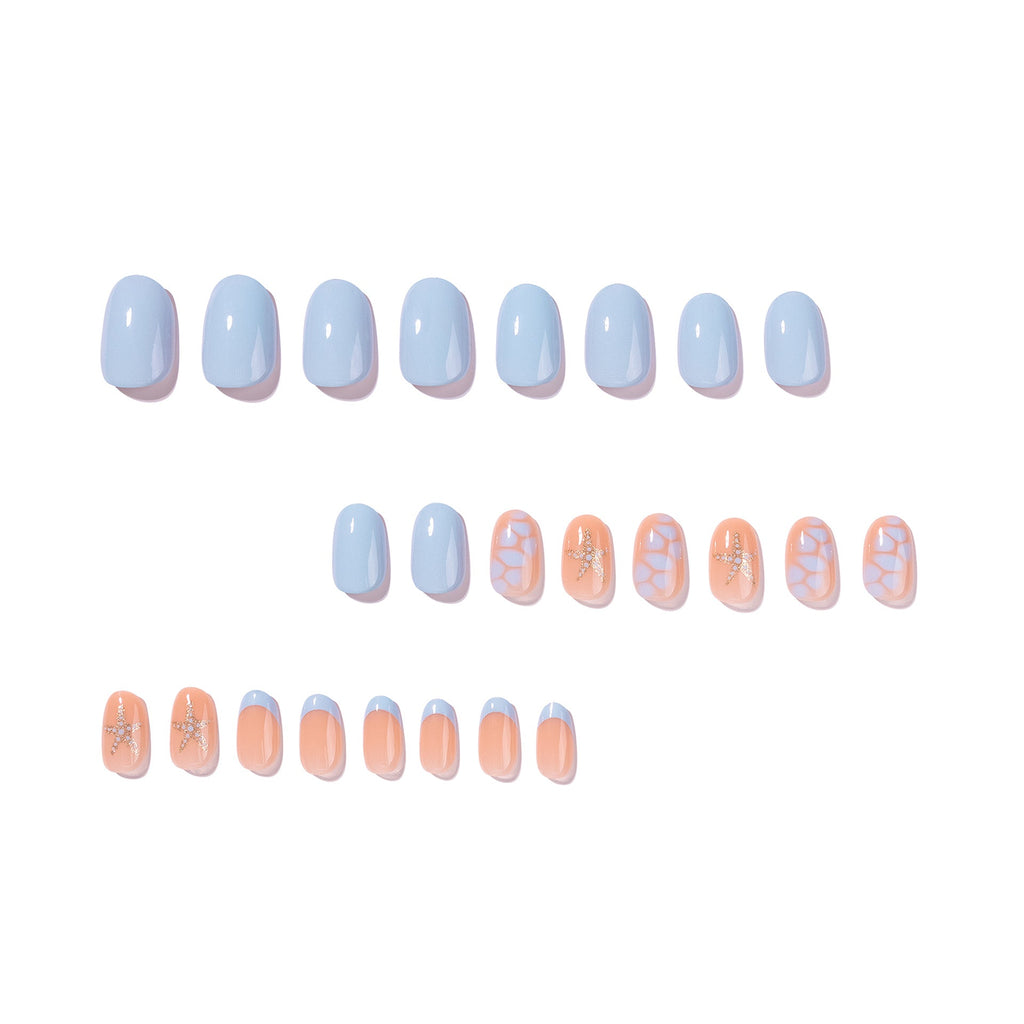 Coastal Starfish French oval press-on nails