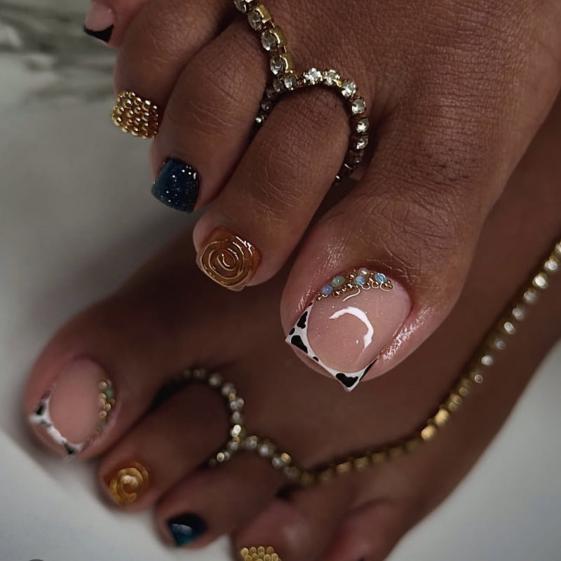 Nude Gold Rhinestone press-on toenails