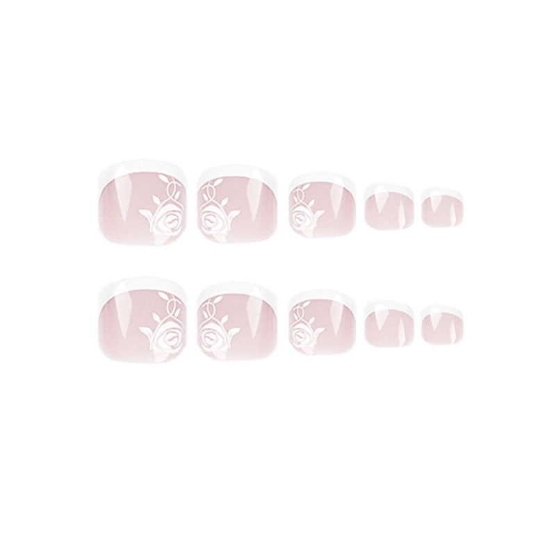 Rose French press-on toenails