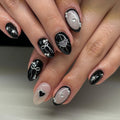 Pearl Bow Noir black and white heart press-on nails