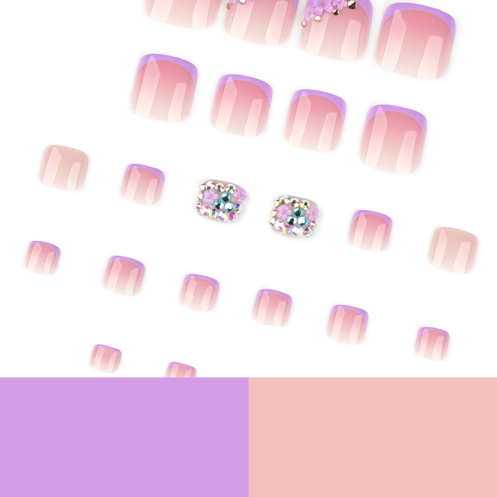 Purple French short square press-on toenails