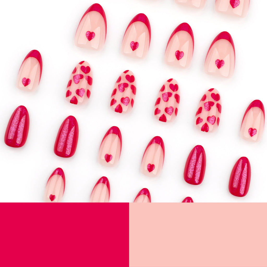 Ruby Heart French press-on nails