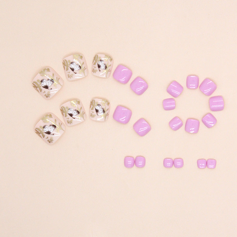Pink Butterfly Gold press-on toenails