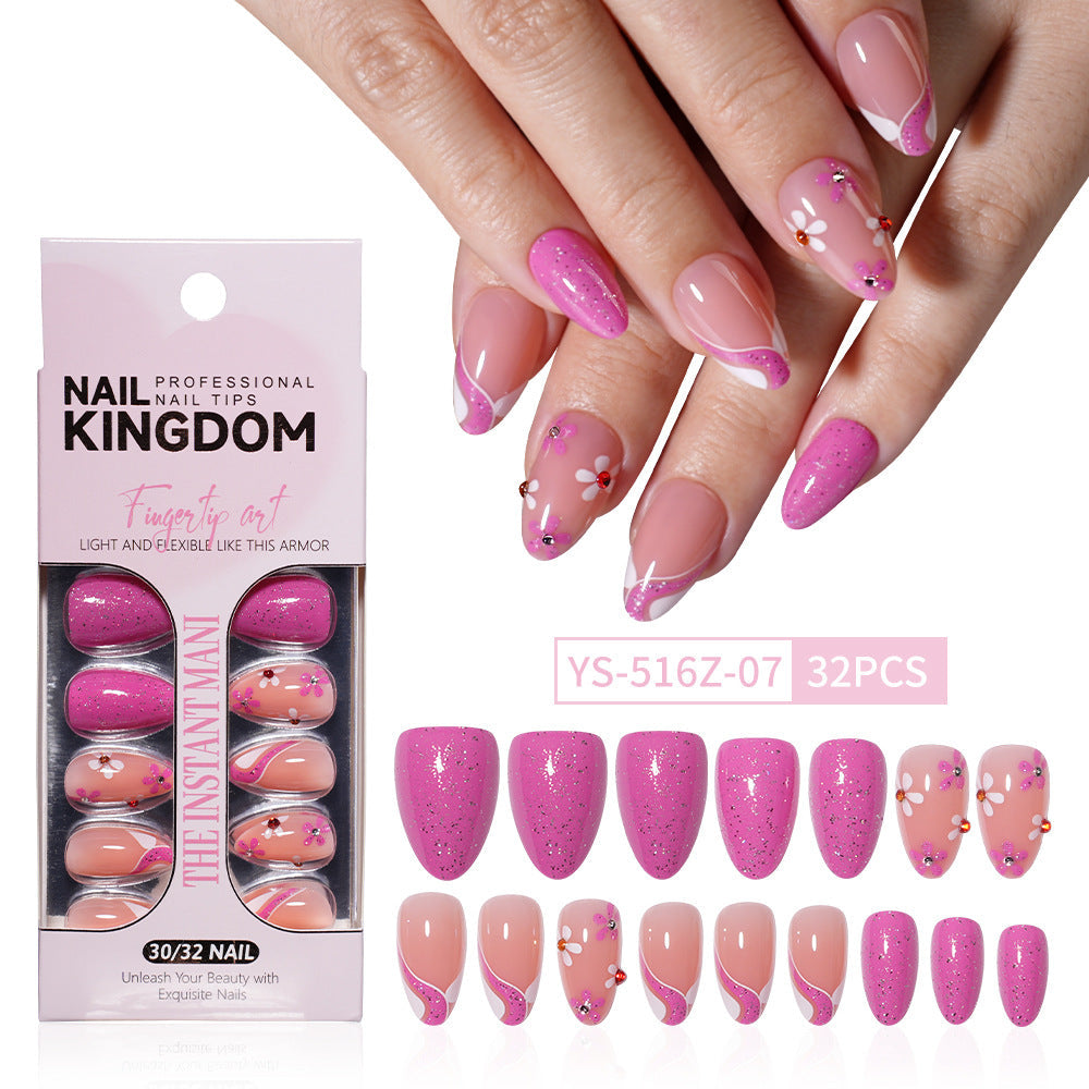 Daisy French floral 32-piece press-on nail set