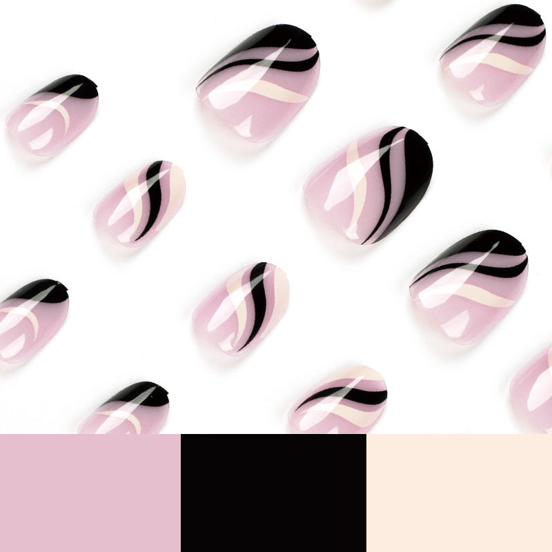 Monochrome Wave French short press-on nails