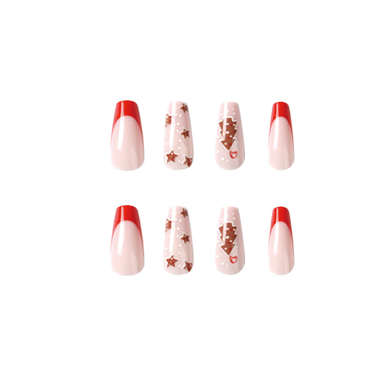 Holiday Star French red Christmas press-on nails