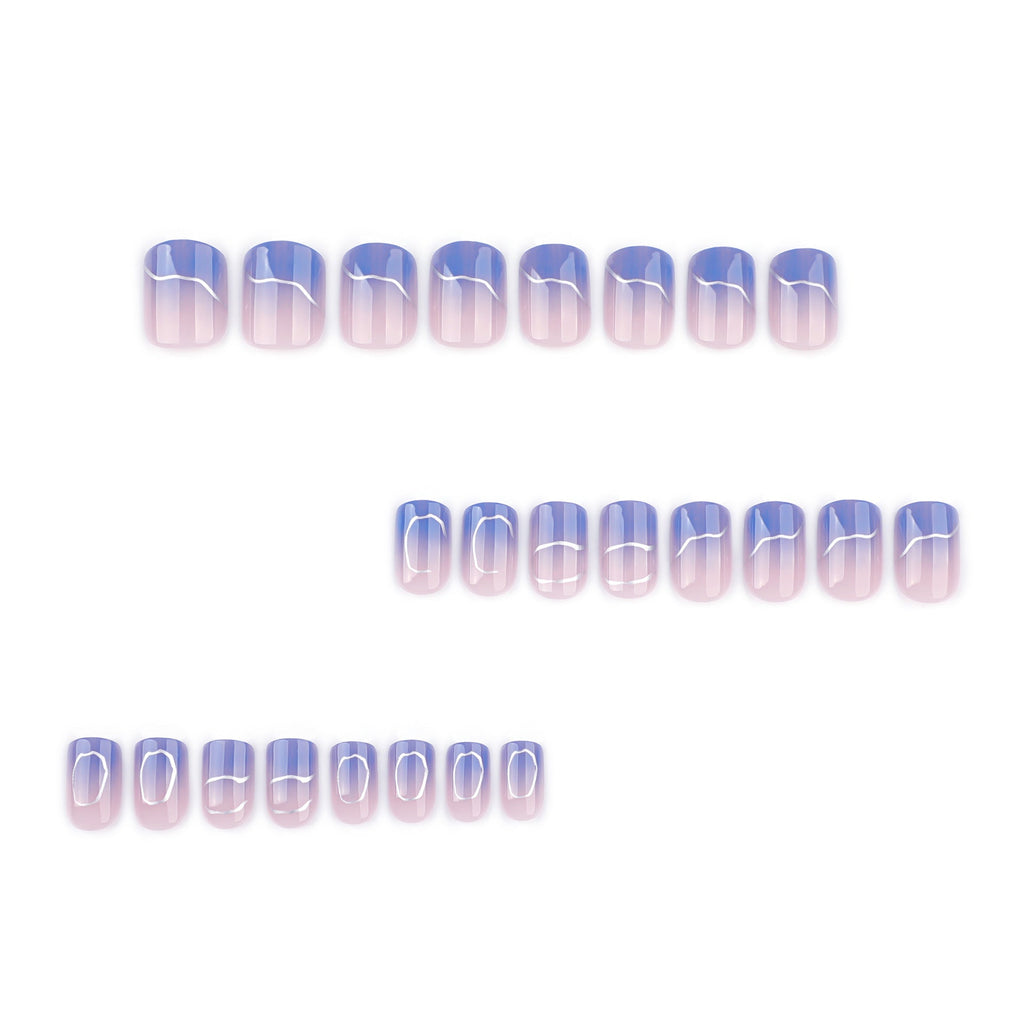 Blue Silver Fade short square press-on nails