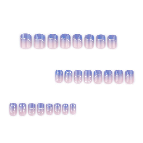 Blue Silver Fade short square press-on nails