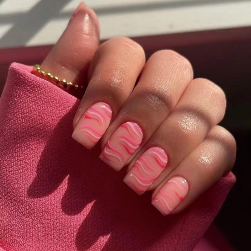 Pink Red Ripple short press-on nails