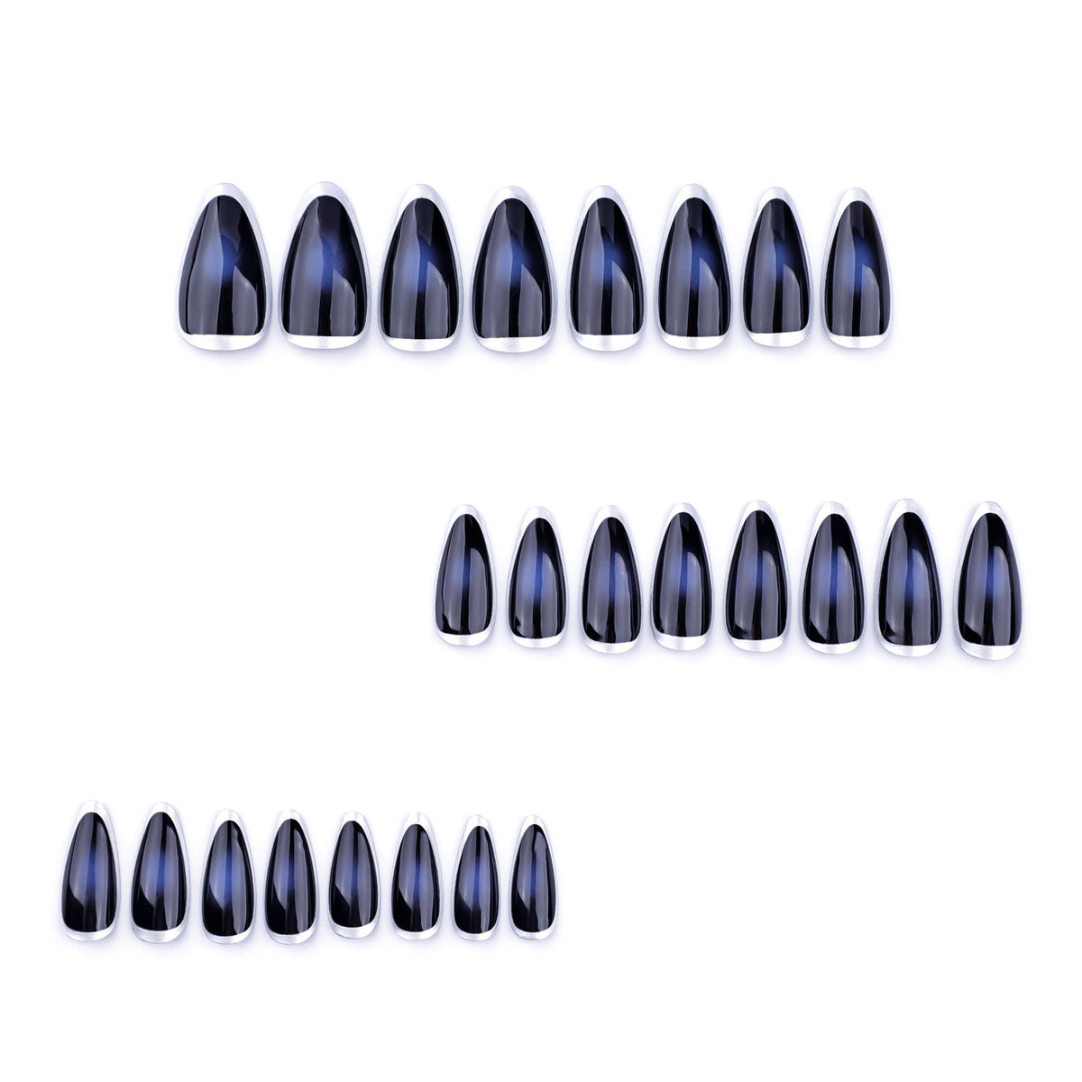 Midnight Silver French short almond press-on nails