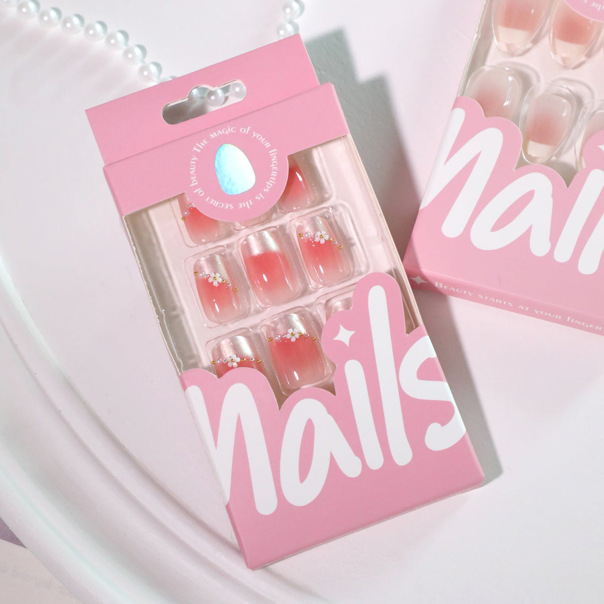 Pearl Blush French short square press-on nails